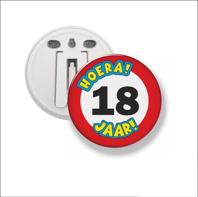 Button Met Clip 58 MM - Hoera 18 Jaar