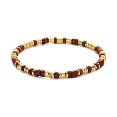 CO88 Collection 8CB-90825 Stalen Armband - Dames - Rode Jaspis - Kralen - 4 x 2 mm - 17 cm - Goudkleurig