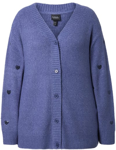 Ulla Popken - Dames - Vest hartjes van pailletten V-hals lange mouwen - Atlantisch blauw - Maat 46+