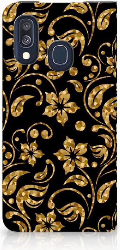 Samsung Galaxy A40 Smart Cover Gouden Bloemen