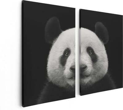 Artaza Canvas Schilderij Tweeluik Panda - Pandakop - 80x60 cm - Wanddecoratie Woonkamer - Schilderijen - Muurdecoratie