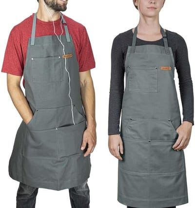 Waterdicht Schort met 2 Zakken - Verstelbare Nekband Schort voor Keuken - Donkergrijs