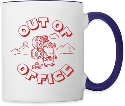 Minions Stuart Bob Kevin Out Of Office Mok Tweekleurig