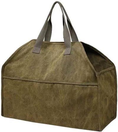 Brandhout Opbergtas - Hout Draagtas - Brandhout Vervoeren - Grote Capaciteit - 57x24x46 cm - Bruin