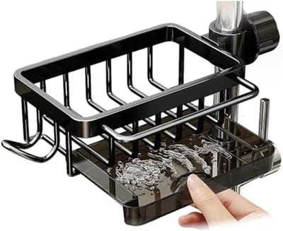 Doucherek - Keukenrek - Kraanrek - douchezeephouder - hangend opbergrek - geschikt voor keuken, badkamer - 1 stuk（zwart）
