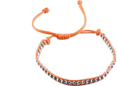 Behave - Verstelbaar Koord Armbandje - Oranje met Zilverkleurige Kraaltjes