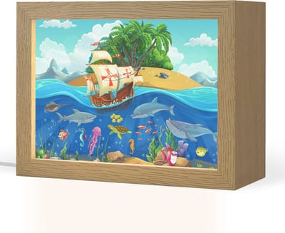 Nachtlampje 20x15 cm - Kinder lampje - Piratenschip - Onderwater - Zeedieren - Onderwaterwereld - Tafellamp kinderkamer - Slaapkamer lamp - Bedlamp kinderen - Kinderlampje stopcontact - Wandlamp babykamer - Nachtlampjes