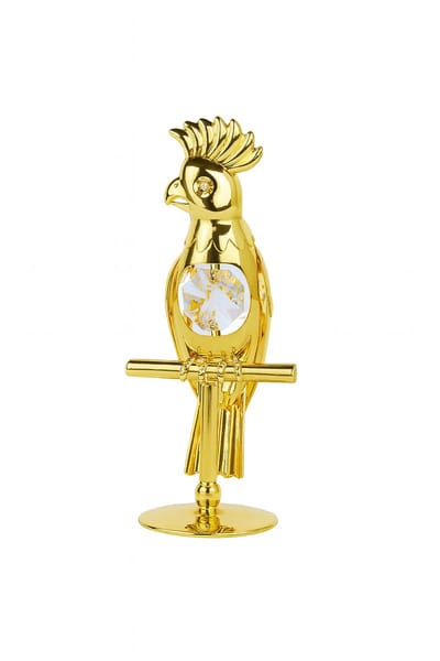 Gold Crystal Kaketo – Luxe 24K Verguld Papegaai Beeldje met Swarovski-Kristallen & Zuignap