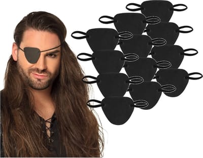 Piraten Ooglapje van Stof - SET VAN 12 STUKS - stoffen ooglapjes in de kleur zwart piraat voordeelset