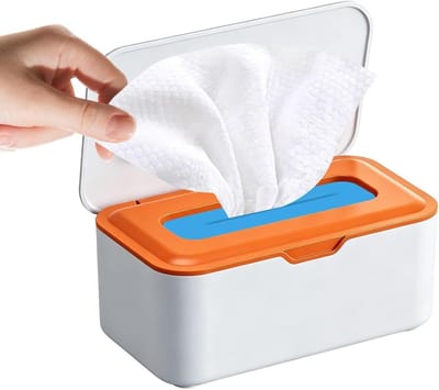 Doekjesdispenser Navulbaar - Doos Met Deksel - Vochtige Doekjes - Stofdichte Afdichting - 20x12.5x9cm - Oranje