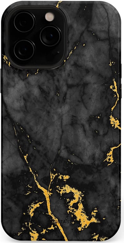 Casetastic hoesje geschikt voor Apple iPhone 13 Pro Max - MagSafe - Dubbellaagse bescherming - Zwarte Marmer Goud - Fashion Case - Zwart Goud