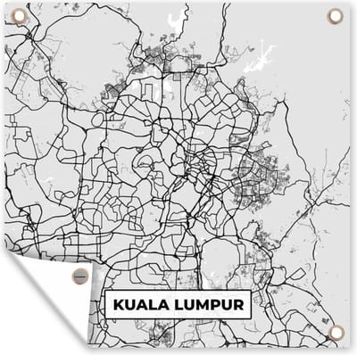 Tuin poster Kaart - Kuala Lumpur - Stadskaart - Plattegrond - Zwart Wit - 200x200 cm - Tuindoek