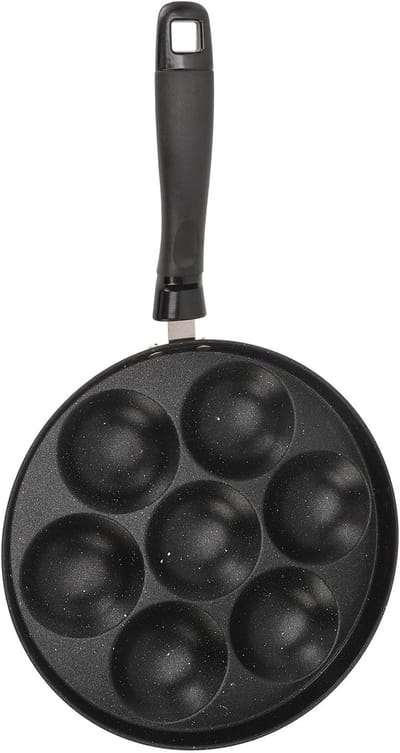 Eierpan 7 Gaten - Koekenpan Omelet - Ontbijt Maken - Nonstick Maifan Steencoating - 26 cm - Zwart