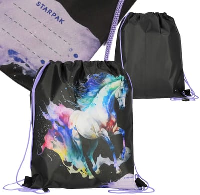 Paard Zwarte meisjesschoenentas voor LICHAMELIJKE OPVOEDING, schoolschoudertas voor meisjes 32x38 cm