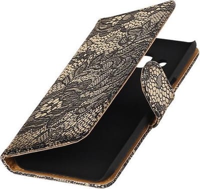 Zwart Lace booktype wallet cover hoesje voor Huawei P9 Plus