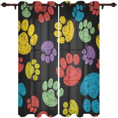 Hondenpootafdrukken Liefde Raamgordijn voor Slaapkamer Woonkamer Achtergrondgordijn Huisdecoratie Keuken Kort Gordijn 135W x 60H(cm)