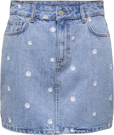 Only blauwe dames rok   Rinsewash wassing   Regular fit   5-Pocket zakken   Bloemen patroon   Knoop- en ritssluiting   Duurzaam   High waist Blauw XS
