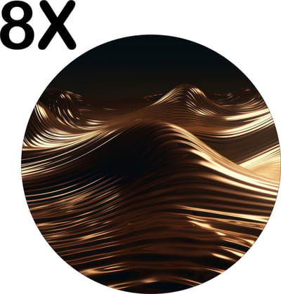 Luxe Ronde Placemat - Gouden Golven - Set van 8 Placemats - 50x50 cm - 2 mm dik Vinyl - Anti Slip - Afneembaar