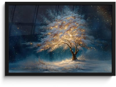 Poster in lijst - Fotolijst 60x40 cm - Posters - Levensboom - Nacht - Donker - Blauw - Posterlijst zwart - Decoratie - Wanddecoratie woonkamer - Muurdecoratie slaapkamer