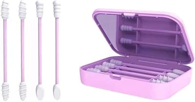 Herbruikbare siliconen wattenstaafjes voor oorreiniging en make-up verwijdering met opberghoes - ideaal voor dagelijkse verzorging en hygiëne, paars