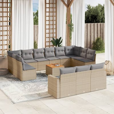 vidaXL - 14-delige - Loungeset - met - kussens - poly - rattan - beige