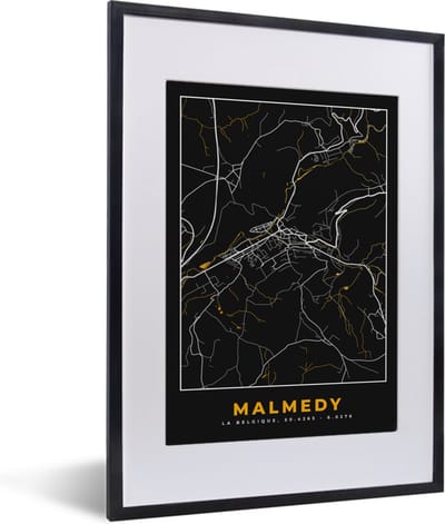 Fotolijst incl. Poster - Malmedy - Goud - Plattegrond - Kaart - Stadskaart - 30x40 cm - Posterlijst