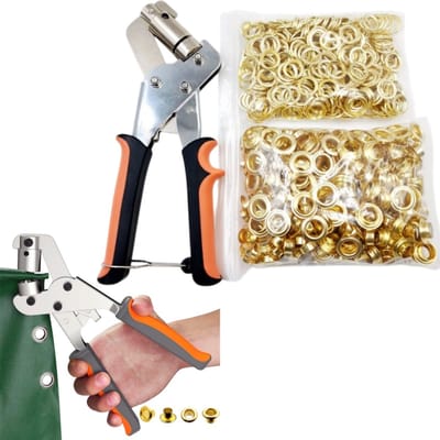1 set - (300 paar)Oogjesgereedschapset - Handmatig, arbeidsbesparend en eenvoudig te bedienen - Persgereedschap - Stoffen accessoires - 23*10 cm, geschikt voor zeildoek en leer, voor handmatige installatie - Goud, zwart en oranje