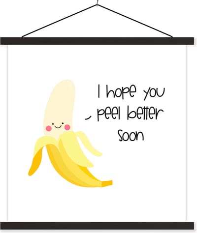 Posterhanger incl. Poster 60x60 cm - Schoolplaat - Beterschap - Spreuken - Bananen - Textielposter - Zwarte latten