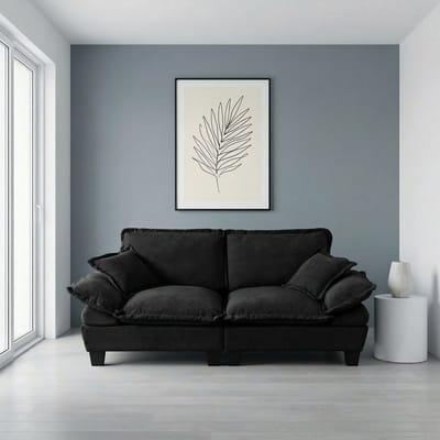 OKWISH Loveseat 194 x 82 x 90 cm - 2-Zits Modulaire Bank Met Afneembare Armkussens - Voor Appartement - Chenille - Zwart