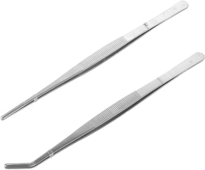 Set van 2 RVS Gebogen Pincetten voor Aquatische Dieren, Koraalplanten en Precisiewerk - 14 cm Lang, Antislip en Recht