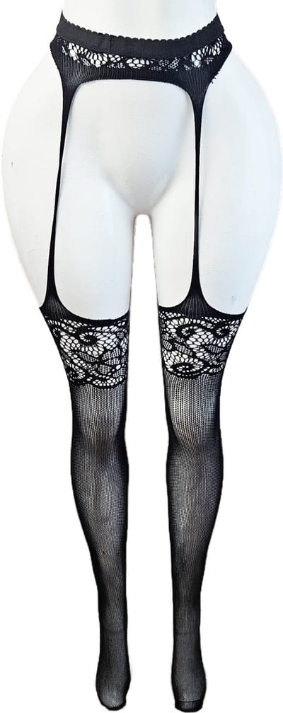 BamBella ® - Panty -Onesize - open kruis hoge kousen broek Dames - Onesize - sexy Erotische lingerie van kant zwart