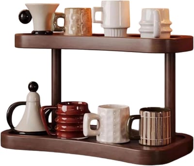 Koffiebekerhouder – 2-traps multifunctioneel opbergrek, duurzaam presentatierek, ruimtebesparende organizer, keuken, thuis, tafel, slaapzaal, koffiebar, volwassenen, familie, mok