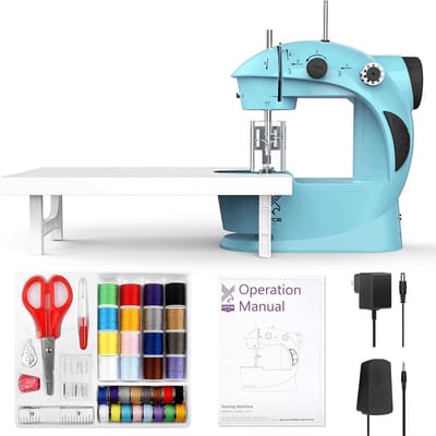 Mini Naaimachine - Handig Hulpmiddel - Kleine Reparaties - Twee Draads Systeem - 21.6 cm Hoog - Blauw Zwart