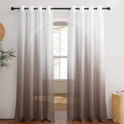 Sogiol® - Gordijnen met Oogjes - Vitrage Gordijnen Linnen Look met Kleurverloop - Lichtdoorlatend - 2 Stuks - Wit / Bruin - 132 x 213cm