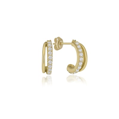 Sierlijke Dubbele Oorring Goldplated Met Zirkonia Earring Goldplated (925 sterling Zilvergehalte) Oorbel Trendy Minimalistisch Zilveren Oorring Meisje | Cadeau Voor Vrouw