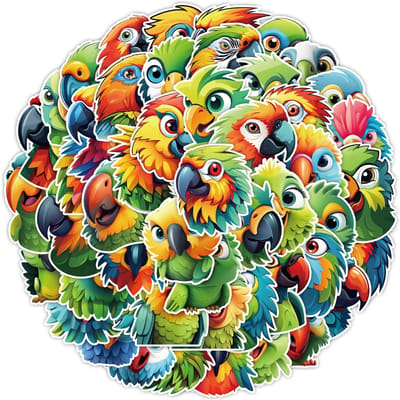 50 Colored Parrot Doodle Stickers Luggage Skateboard Guitar Decorative Stickers Waterproof Creative Children's Stickers