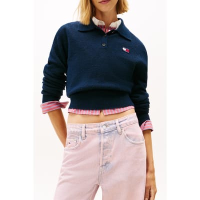 Tommy Jeans Trui Tjw Fluffy Polo Sweater Dw0dw22558 C1g Dark Night Navy Dames Maat - L