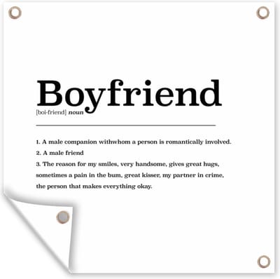 Tuin poster Woordenboek - Boyfriend - Vriend definitie - Spreuken - Quotes - 200x200 cm - Tuindoek