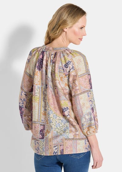 Luchtige blouse met viscose - steengrijs / gedess. - Gr. 38 van Goldner Fashion
