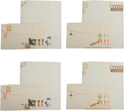 Set van 24 stuks schrijfpapier en enveloppen, katten thema briefpapier met 12 enveloppen, genotuleerde briefset voor uitnodigingen en kaarten.