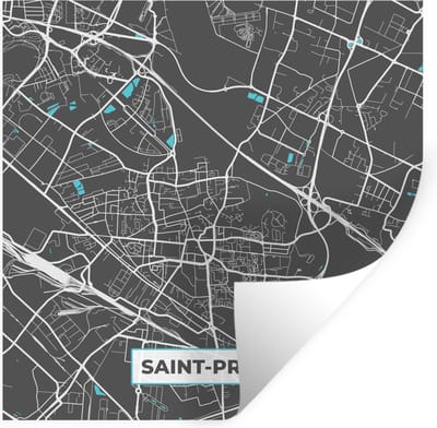 Muurstickers - Sticker Folie - Saint-Priest - Frankrijk - Plattegrond - Kaart - Stadskaart - 100x100 cm - Plakfolie - Muurstickers Kinderkamer - Zelfklevend Behang XXL - Zelfklevend behangpapier - Stickerfolie