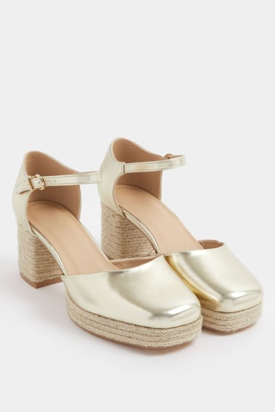 Yours Goudkleurige Espadrille Blokhakken Met Plateauzool In Extra Brede Eeepasvormsize 37EEE