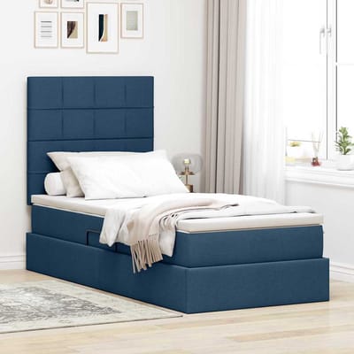 vidaXL - LED - opbergbed - met - matras - Blauw - 90 - x - 200 - cm - Stof