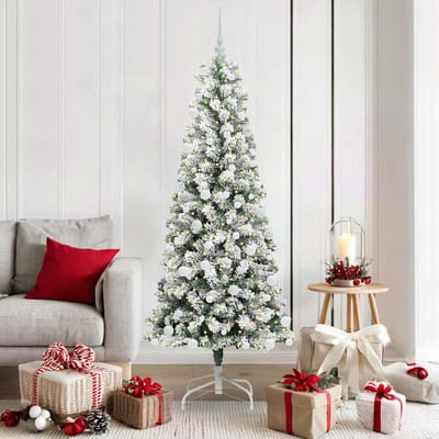 vidaXL - Kunstmatige - Hinged - Kerstboom - 300 - LED's - Groen - en - Wit - 180 - cm