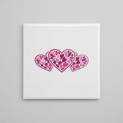 Roze Hartjes Illustratie Keramische Tegel – Romantische Liefde Wanddecoratie voor Huis – 15 x 15 cm