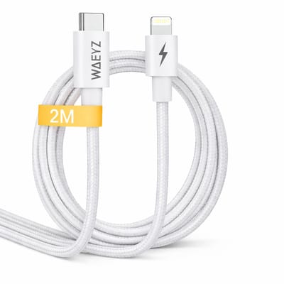 WAEYZ USB-C kabel naar Lightning poort Snoer 2 Meter Wit – Snellaadkabel – Extra Stevig Gevlochten – Geschikt voor iPhone & iPad met Lightning aansluiting