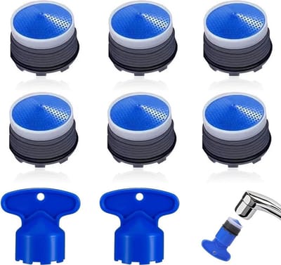Beluchter voor 6 kranen, kraanfilter M18.5, debietregelaar, kraanbeluchter met 2 mengsproeiersleutels, voor keukenfiltratie en waterontharding.