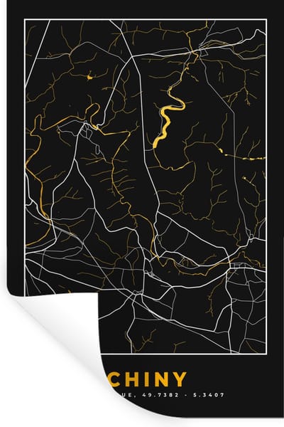 Muurstickers - Sticker Folie - Chiny - Kaart - Goud - Plattegrond - Stadskaart - 40x60 cm - Plakfolie - Muurstickers Kinderkamer - Zelfklevend Behang - Zelfklevend behangpapier - Stickerfolie