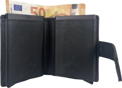 Pasjeshouder Uitschuifbaar – Zwart – Leer - Dubbele Creditcard Houder - RFID – Anti Skim - Muntgeld Ritsvak - Pasjeshouder