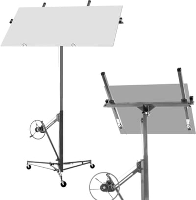 Gipsplaatlift voor gipsplaten voor droogbouw en plafondmontage: draagvermogen 68 kg, hoogte 140-335 cm verstelbaar, inklapbaar, 3 remwielen, 60° hellingshoekverstelling